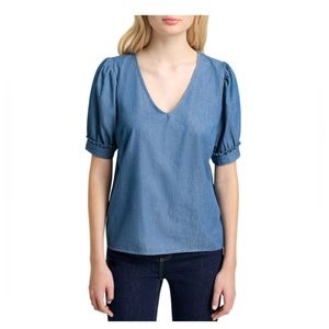 Draper James Blue Puff Sleeve Top